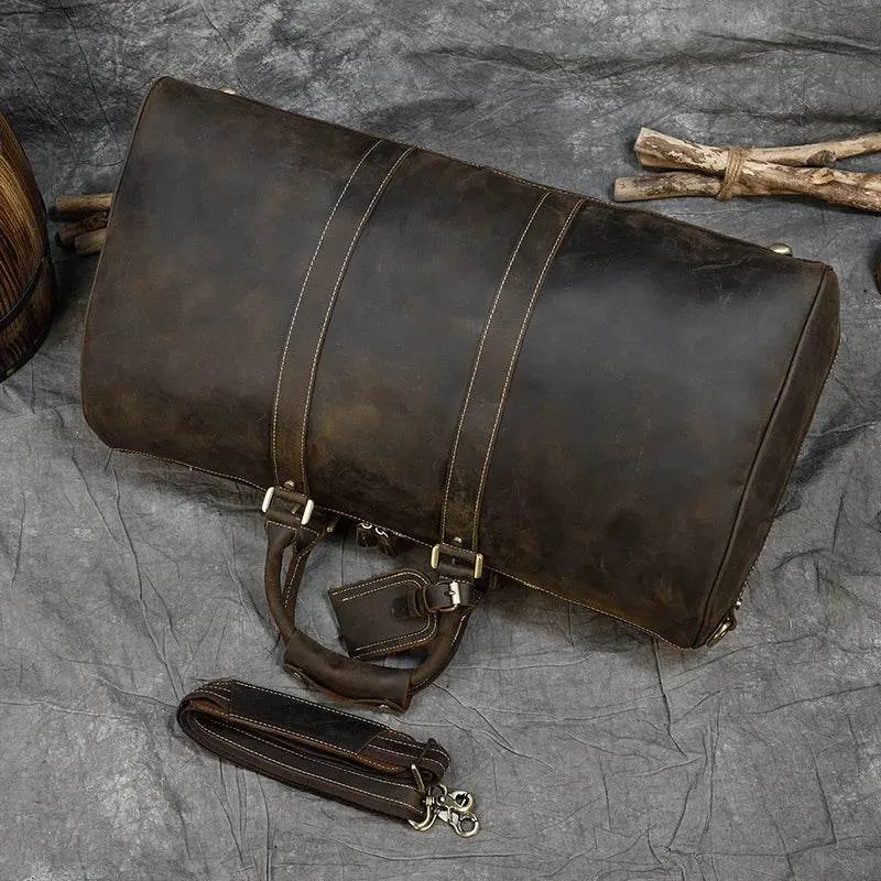 Vintage Leather Weekender Bag Genuine Leather Travel Overnight