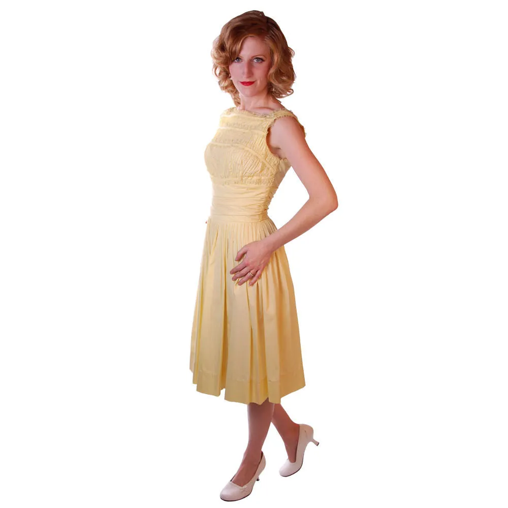 Vintage Yellow  Cotton Day Dress NWOT 1950S 32-24-Free Wendy Woods