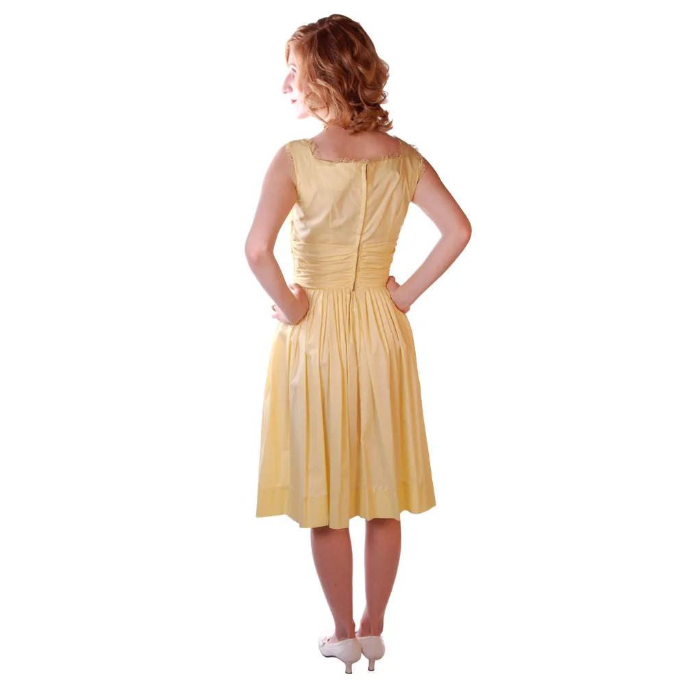 Vintage Yellow  Cotton Day Dress NWOT 1950S 32-24-Free Wendy Woods