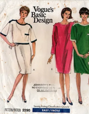 Vogue Basic Design 2290 Womens Contrast Edged Dress Top Tunic & Skirt 1980s Vintage Sewing Pattern Size 8 - 12
