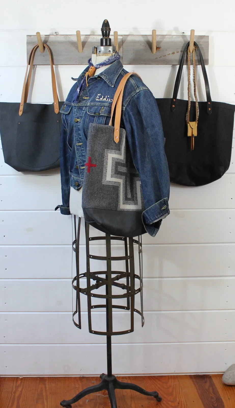 Washed Canvas  Leather Tote