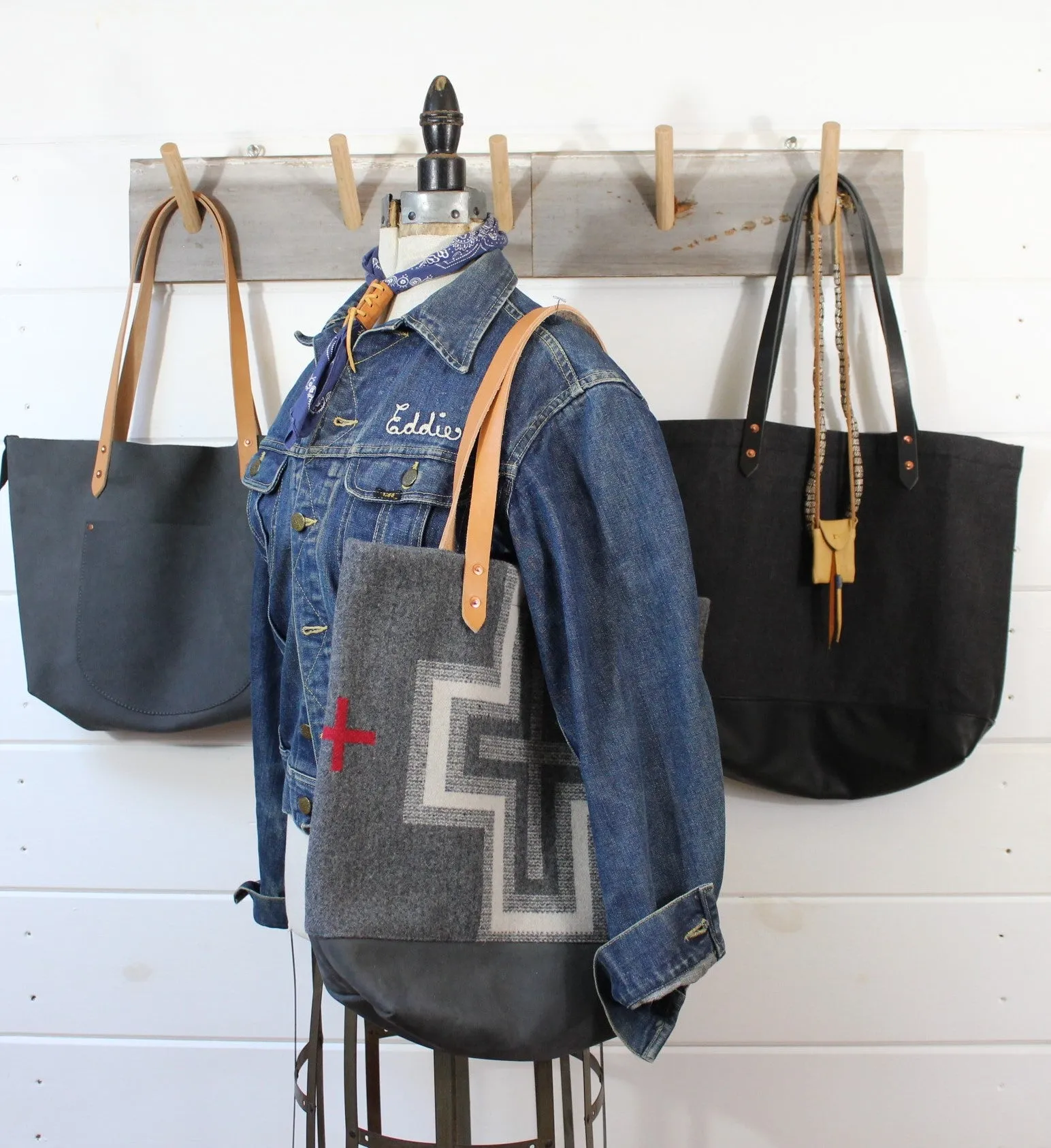 Washed Canvas  Leather Tote