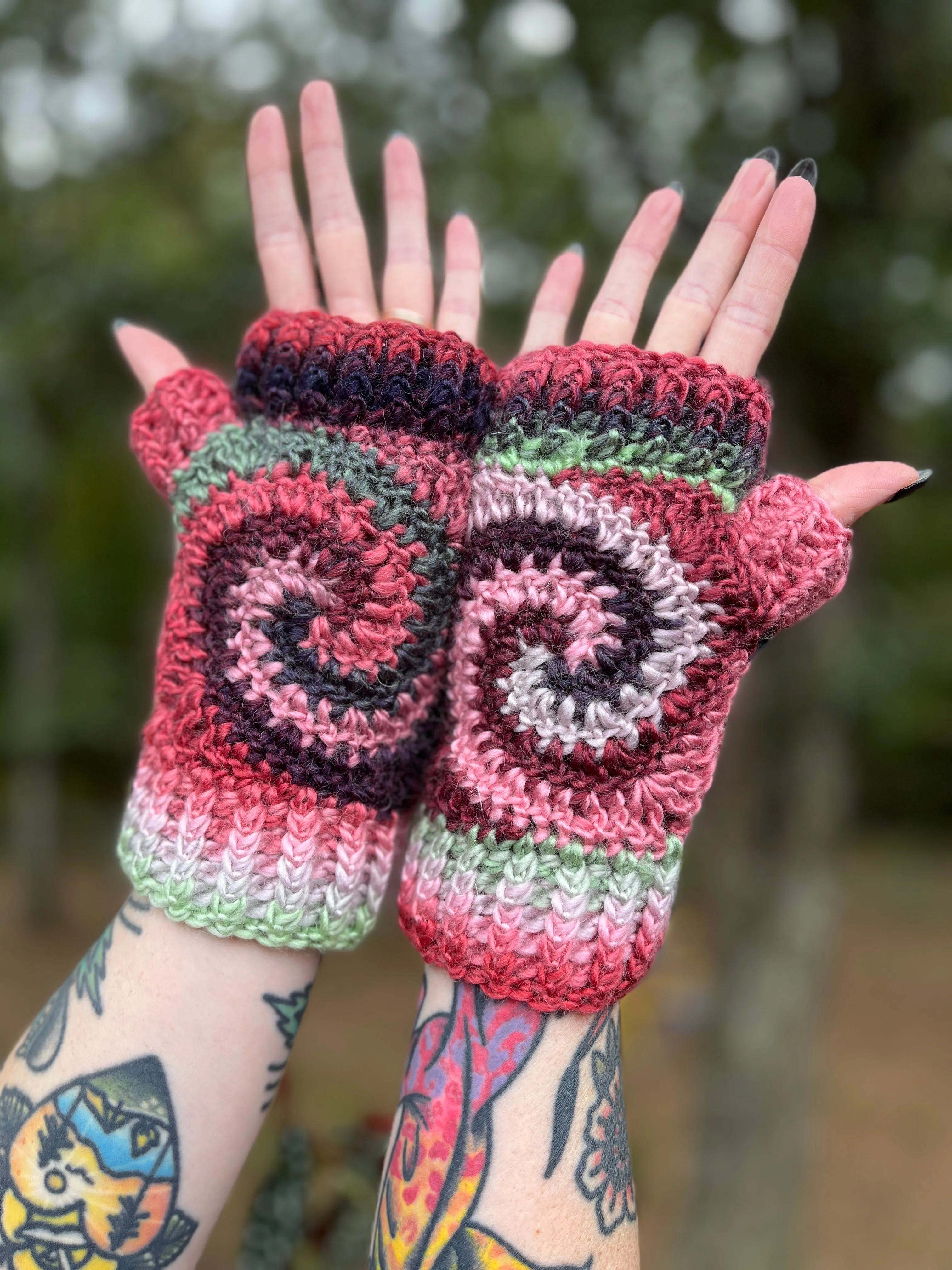 Watermelon Swirl Fingerless Gloves
