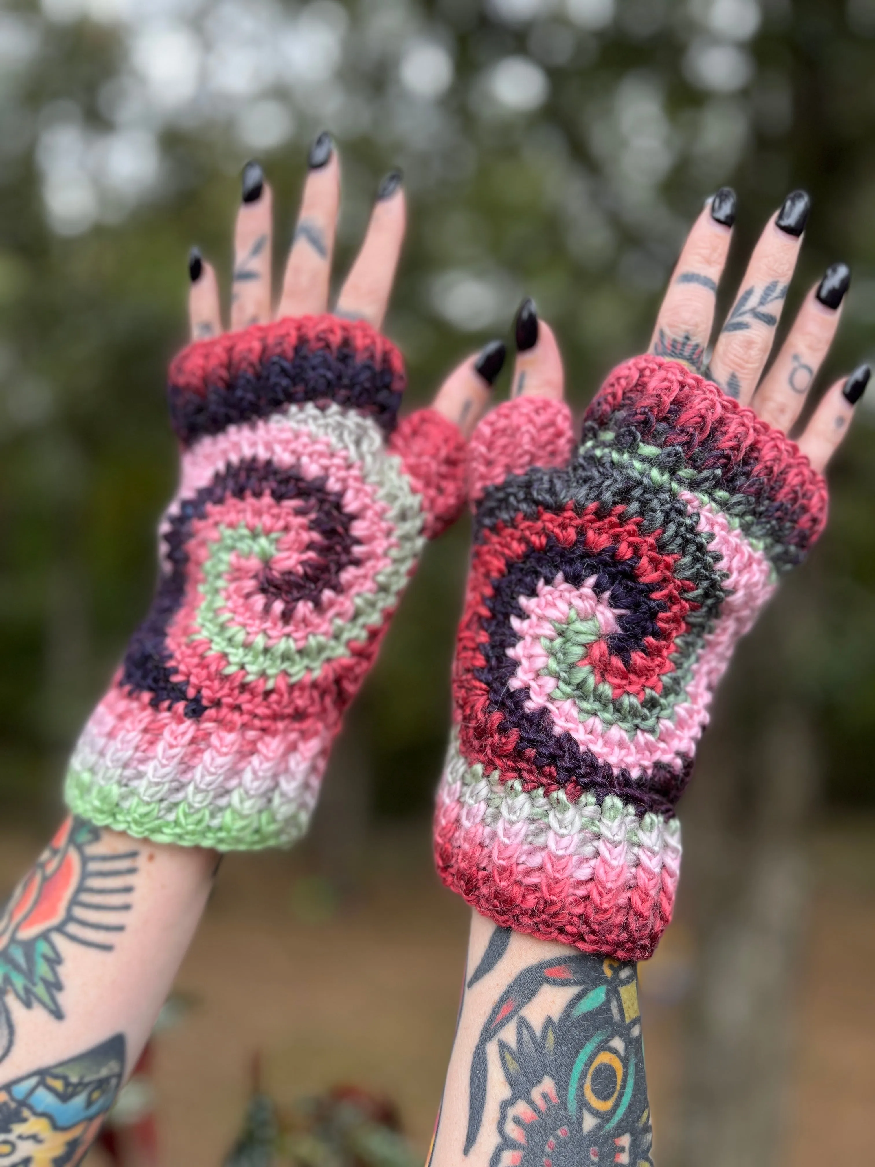 Watermelon Swirl Fingerless Gloves