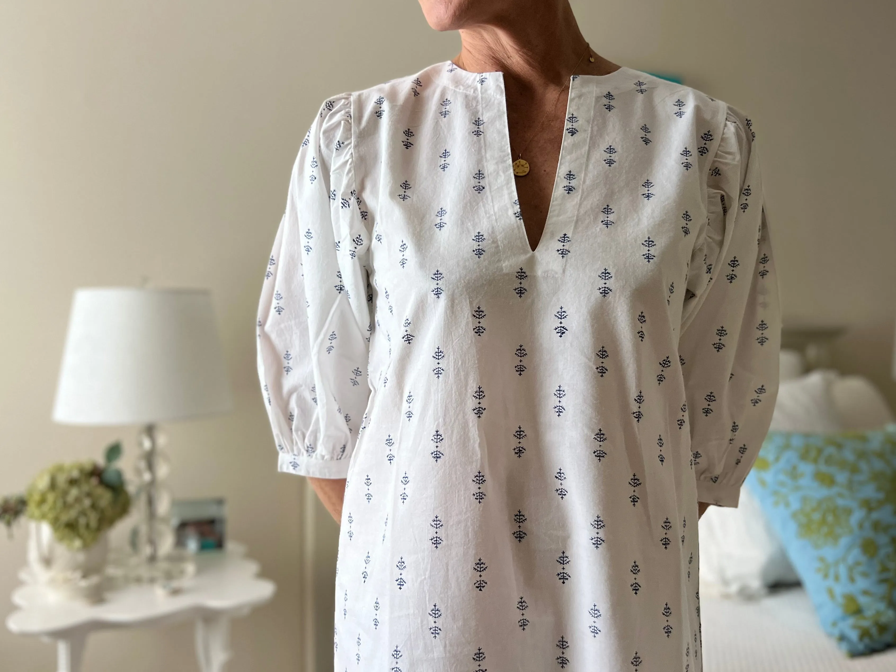 White Staghorn Puff Sleeve Dress