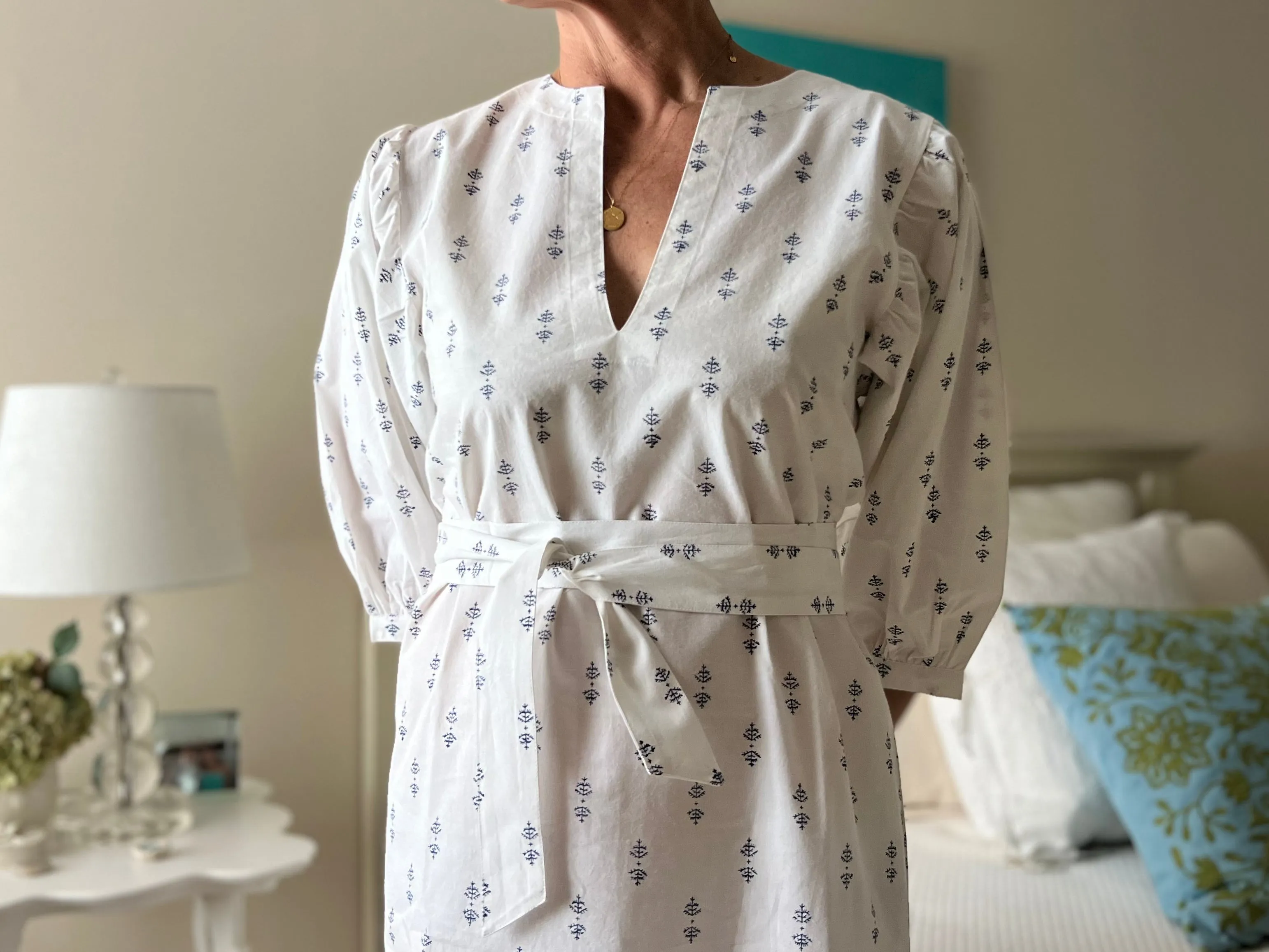 White Staghorn Puff Sleeve Dress