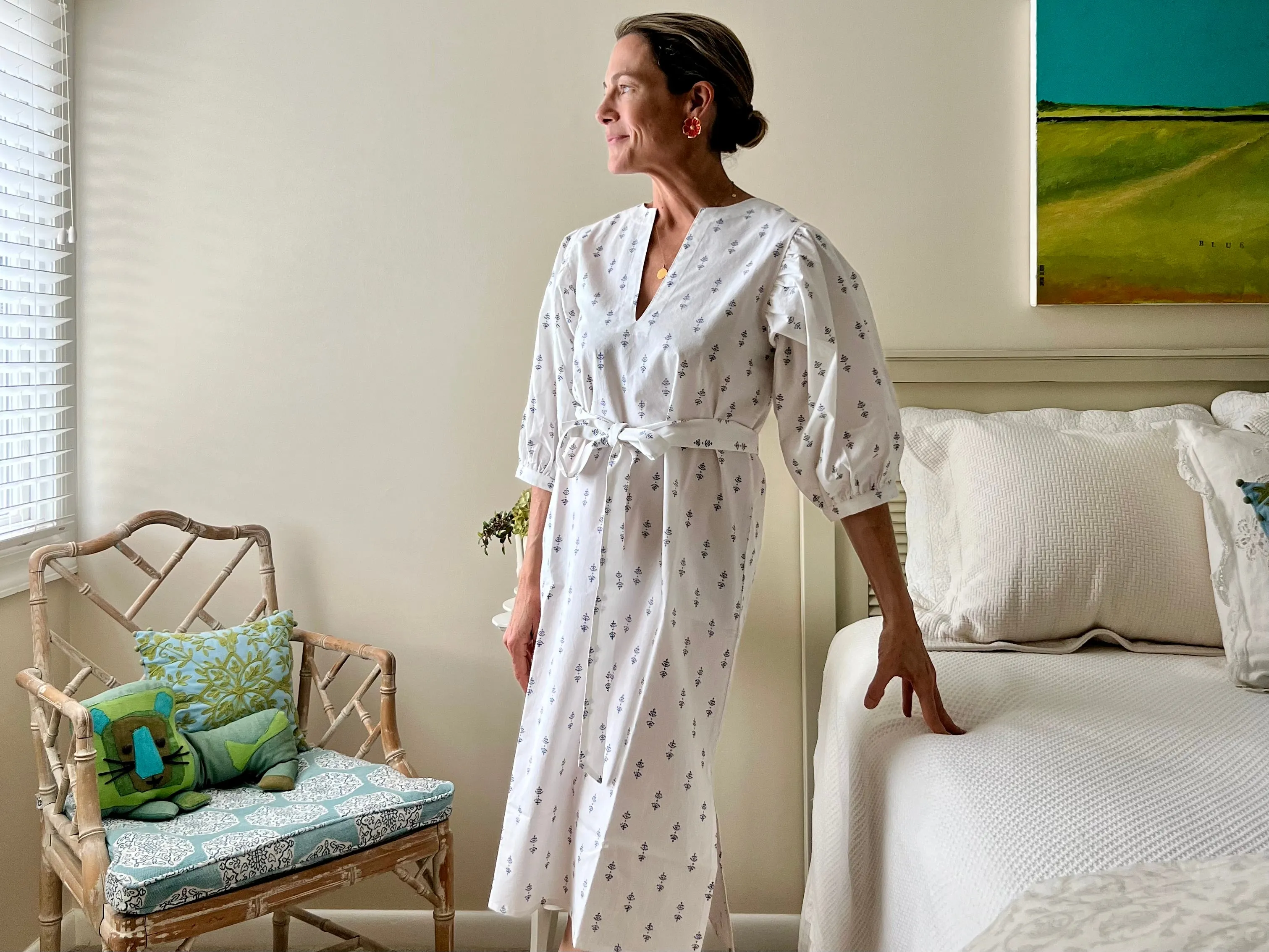 White Staghorn Puff Sleeve Dress