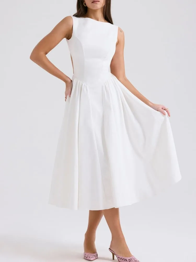 White Twill Midi Sundress 2