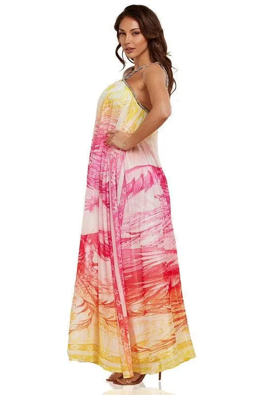 WINDPRINT OMBRE CONTRAST MAXI DRESS