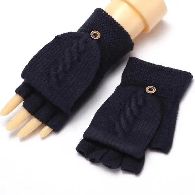 Winter Warm Thickening Wool Gloves Knitted Flip Fingerless Exposed Finger Thick Gloves Mittens Soft Cold Weather Women Gloves