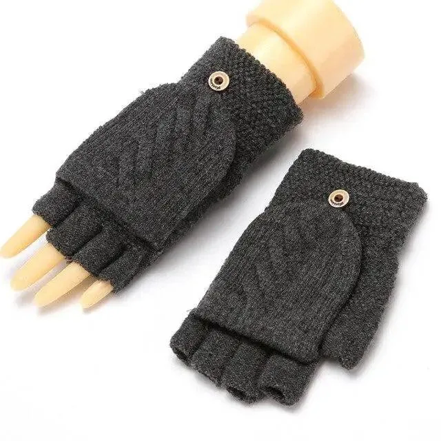 Winter Warm Thickening Wool Gloves Knitted Flip Fingerless Exposed Finger Thick Gloves Mittens Soft Cold Weather Women Gloves