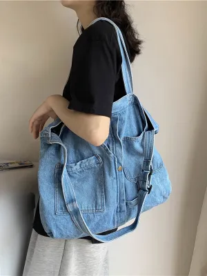 Women Vintage Solid Denim Shoulder Bag Crossbody Bag