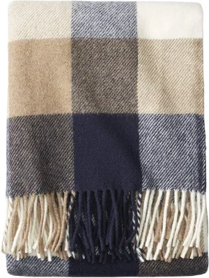 Women's Pendleton | Eco Wise Fringed Wool Throw | Navy Camel
