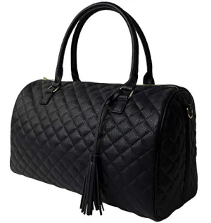 Womens Quilted Weekender Duffle Carry Bags Overnight Travel Handbag Shoulder Tote Trolley Handle Luggage TSA Approved Bag Quad Duffle 43 (Black-03)