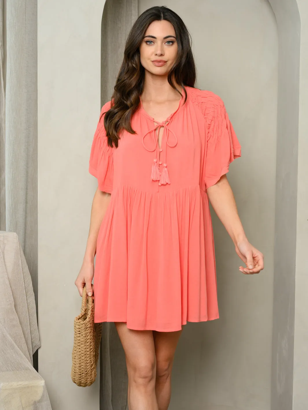WOMEN'S SHORT SLEEVE TUNIC MINI DRESS
