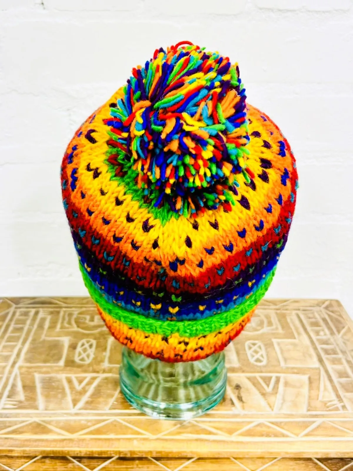Wool Rainbow Bobble Hat
