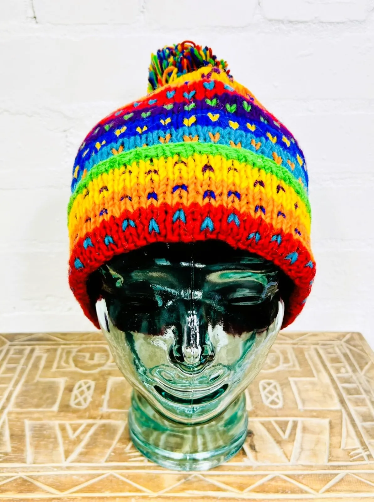 Wool Rainbow Bobble Hat