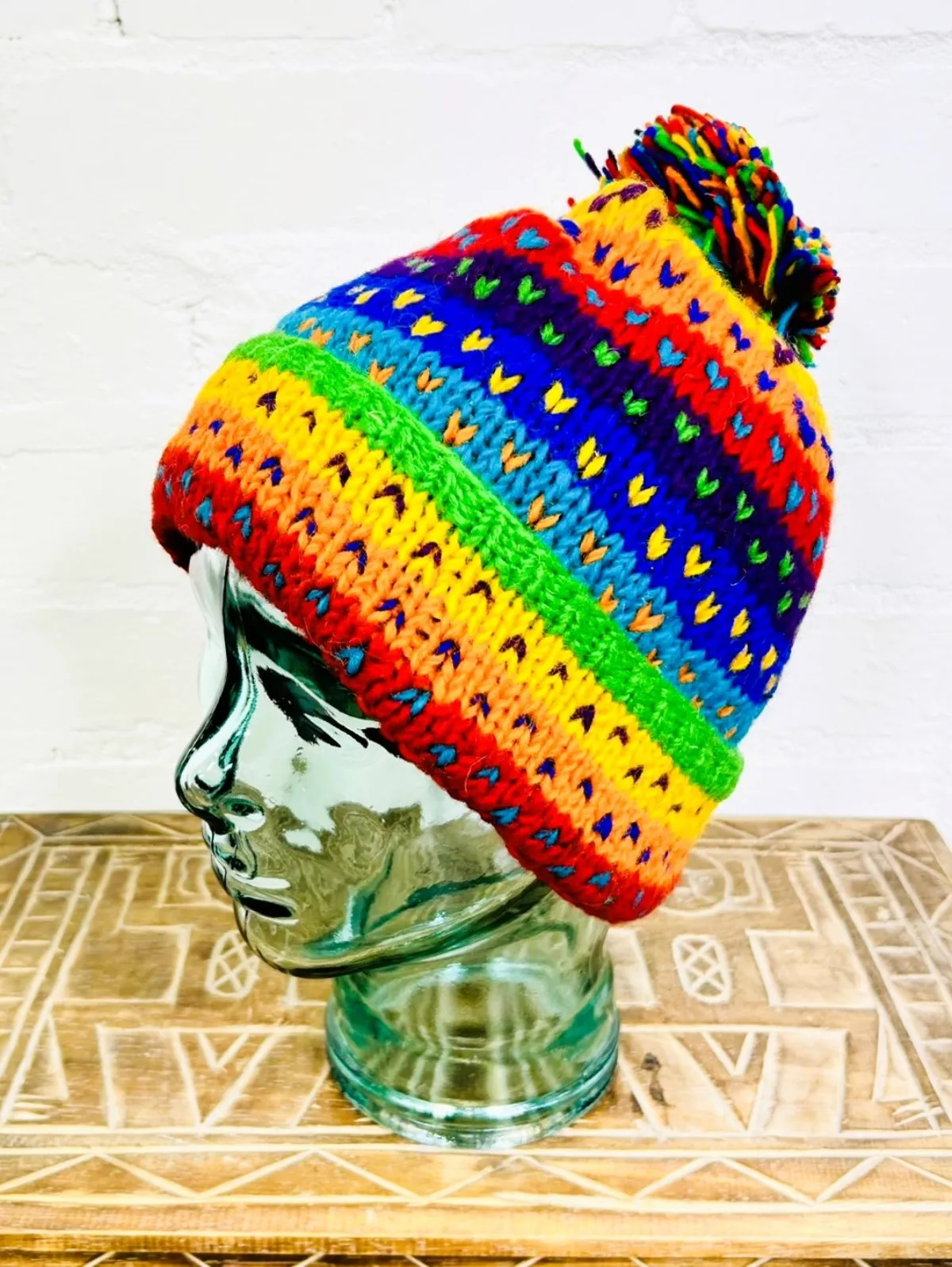 Wool Rainbow Bobble Hat