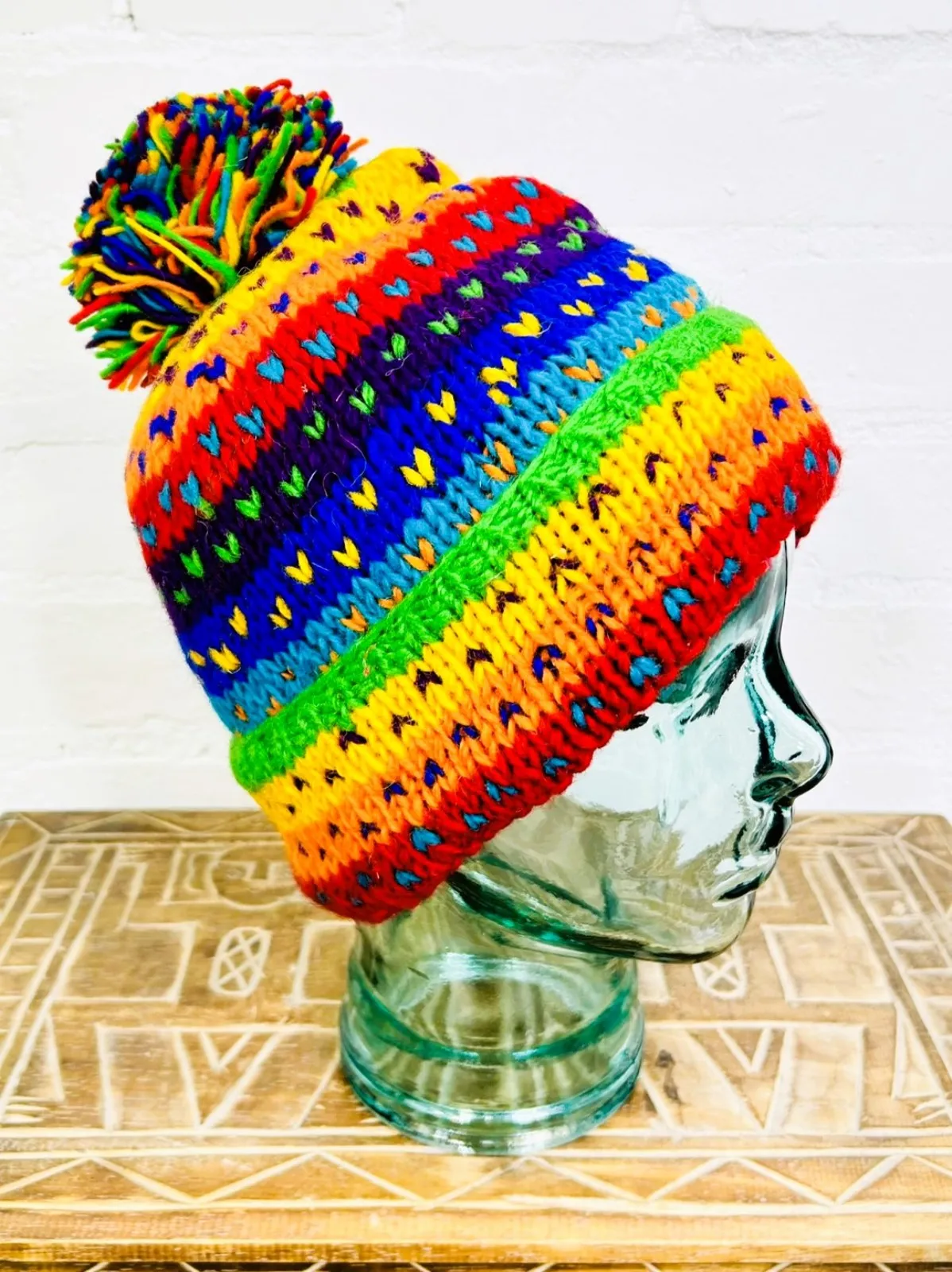Wool Rainbow Bobble Hat