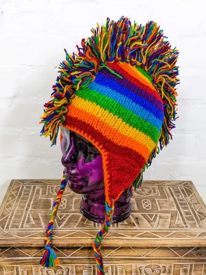 Wool Rainbow Mohican Hat