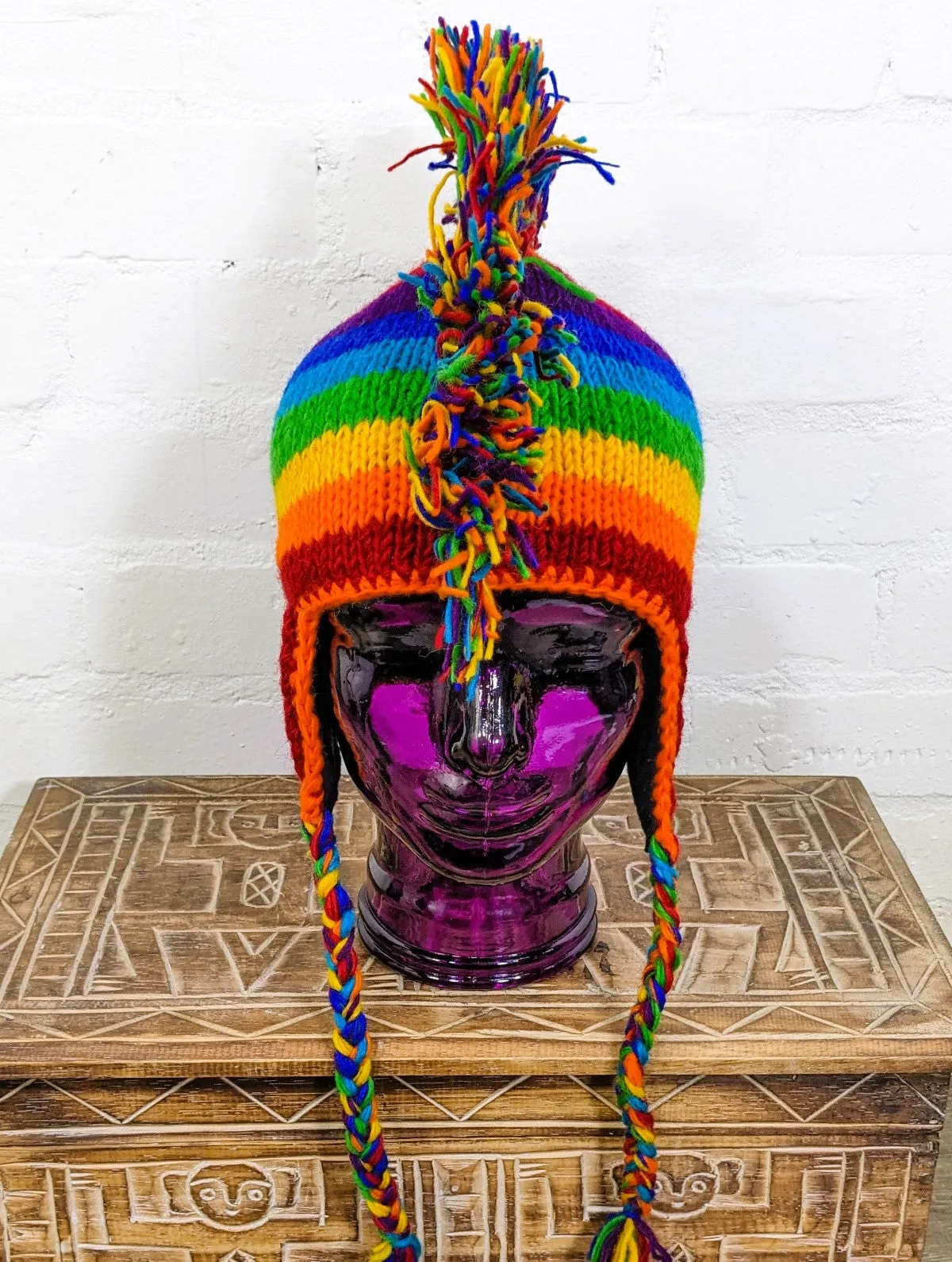 Wool Rainbow Mohican Hat