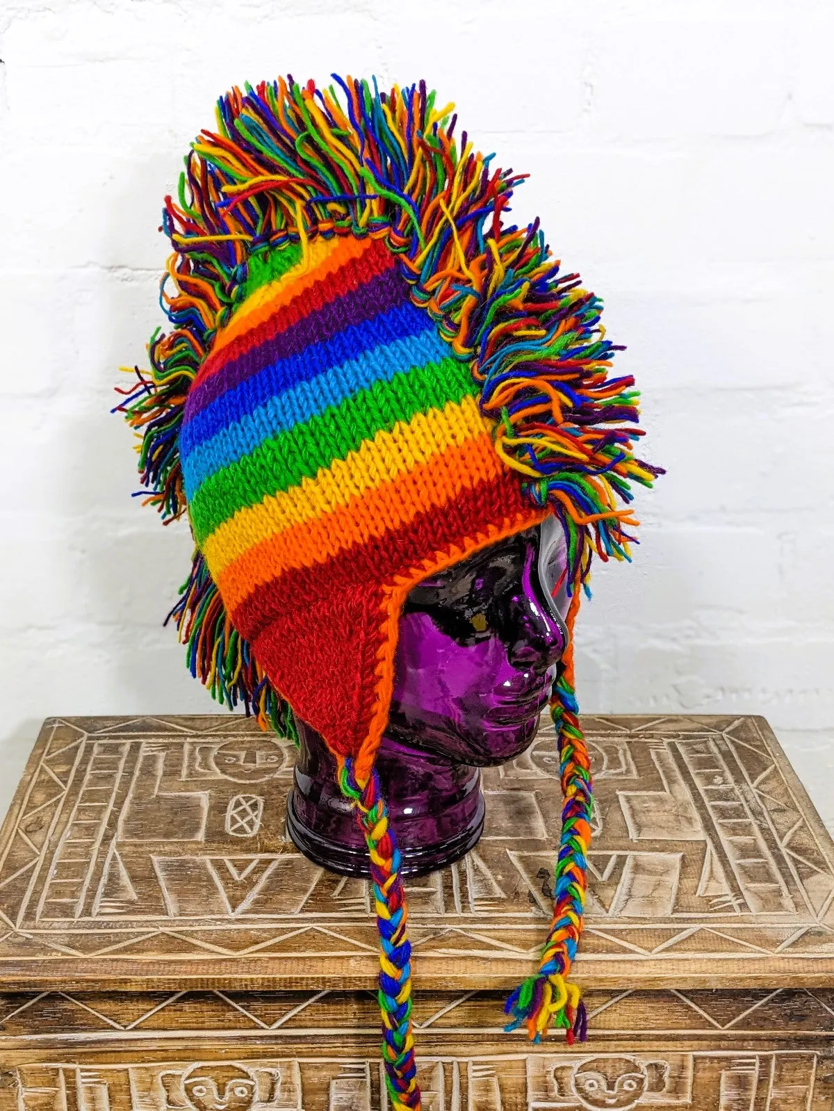 Wool Rainbow Mohican Hat