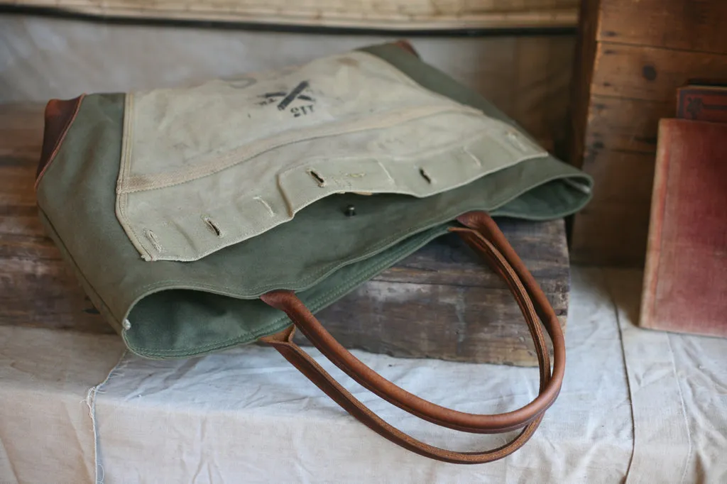 WWII era Canvas and Leather Carryall - SOLD