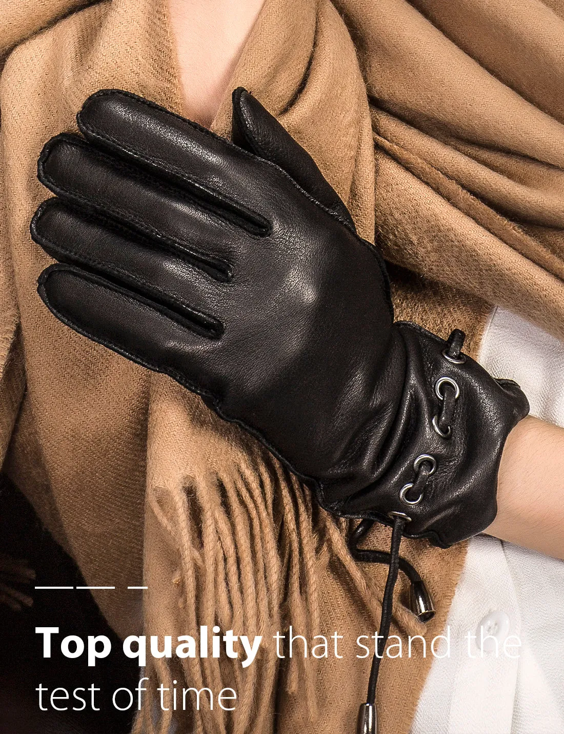 YISEVEN Women's Wool Lined Deerskin Leather Gloves