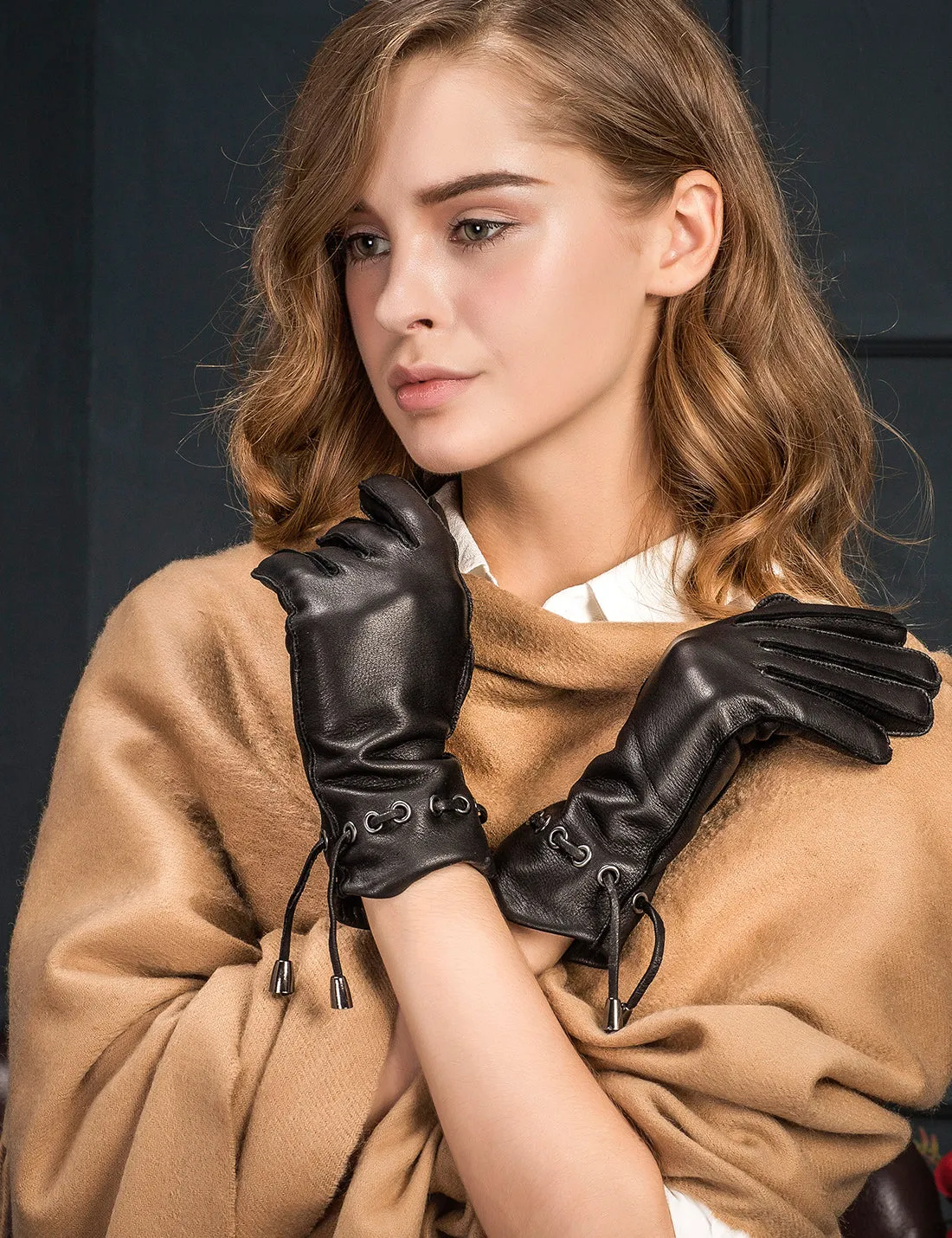 YISEVEN Women's Wool Lined Deerskin Leather Gloves