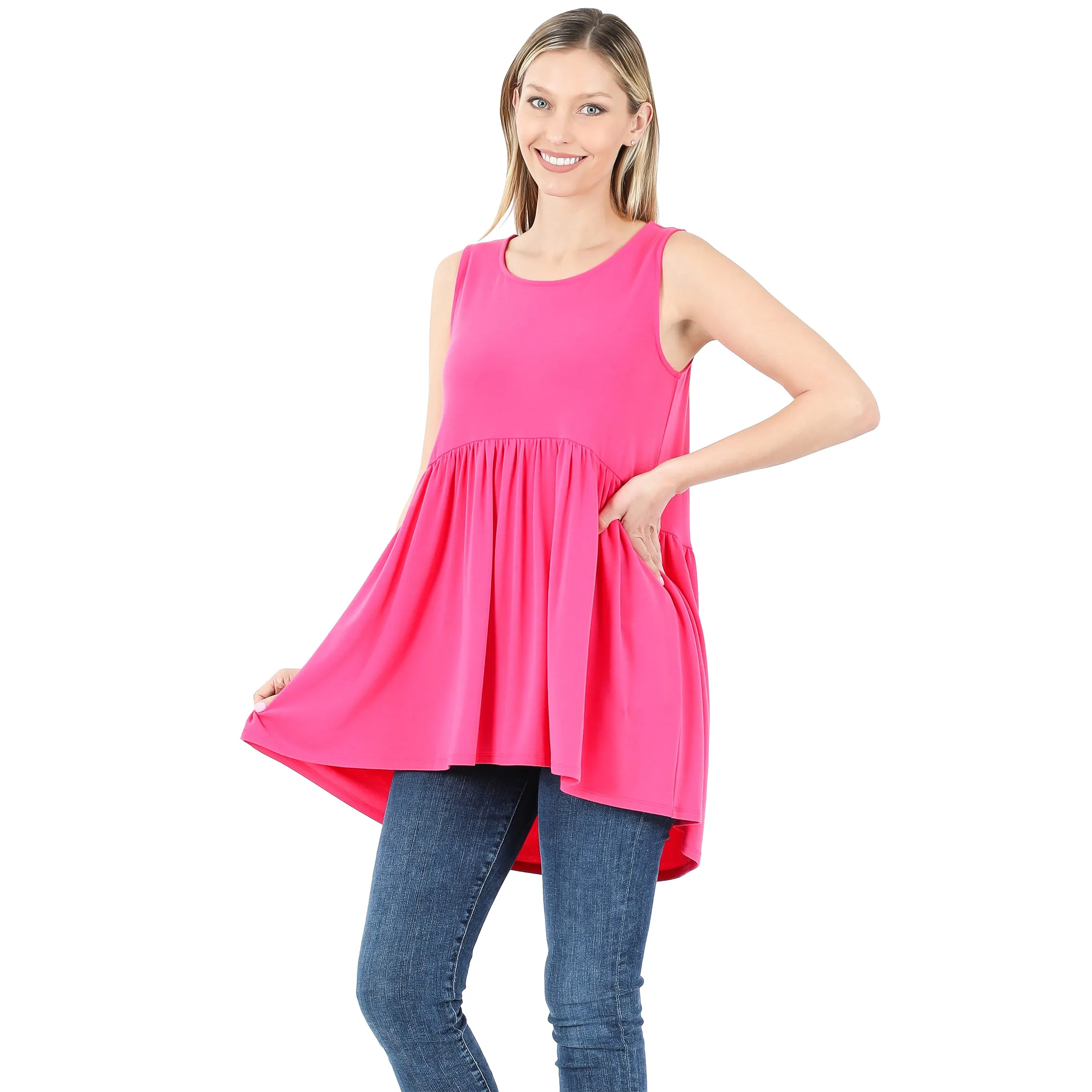 Zenana Bright Blue Sleeveless High Low Tunic Mini Dress - RT3150