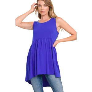 Zenana Bright Blue Sleeveless High Low Tunic Mini Dress - RT3150