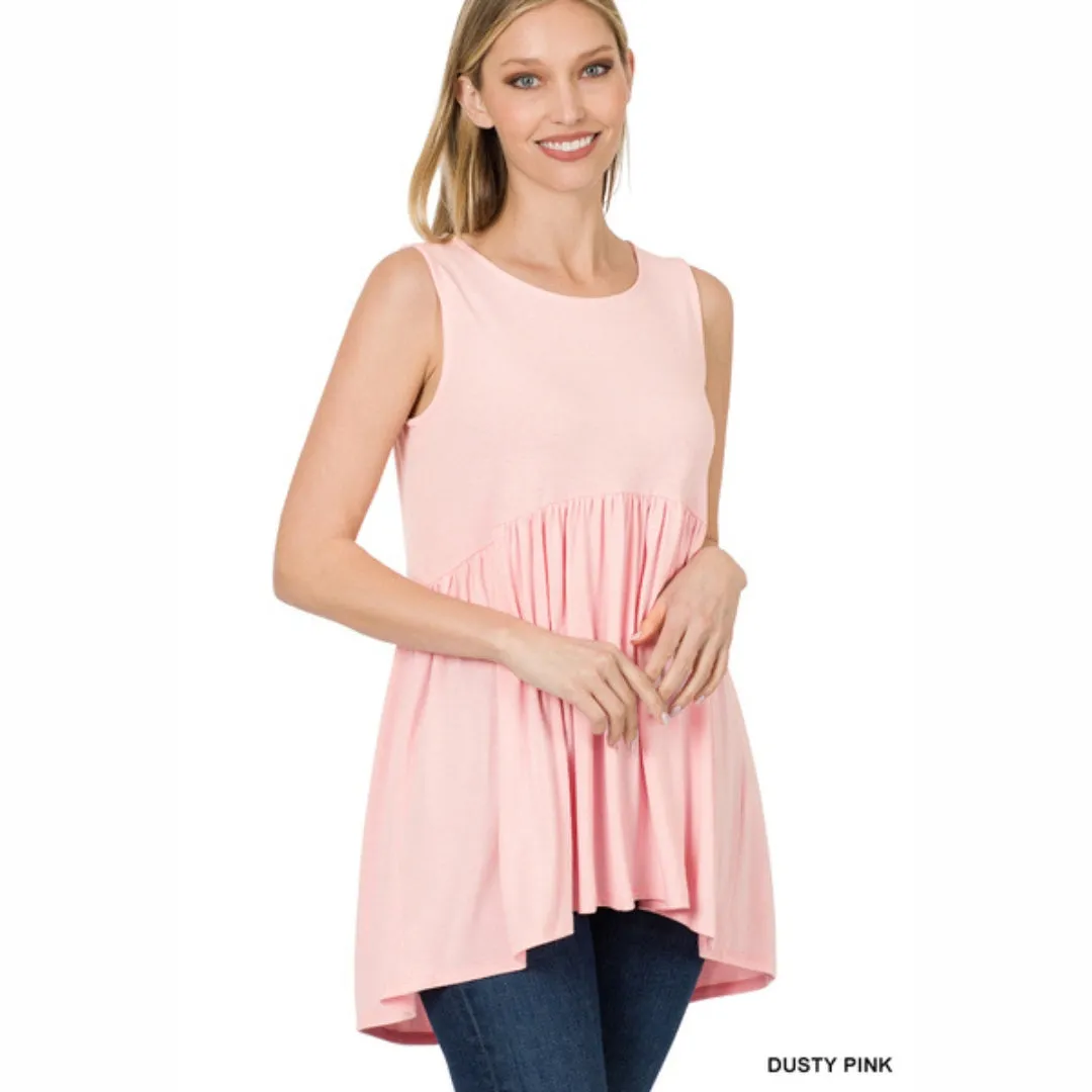 Zenana Bright Blue Sleeveless High Low Tunic Mini Dress - RT3150
