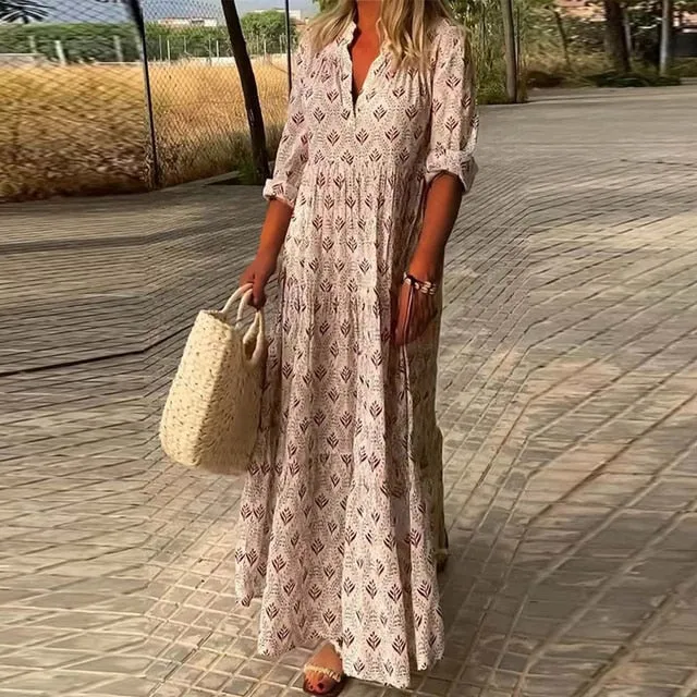 Zita - Lässiges langärmeliges Kleid mit V-Ausschnitt