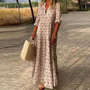 Zita - Lässiges langärmeliges Kleid mit V-Ausschnitt