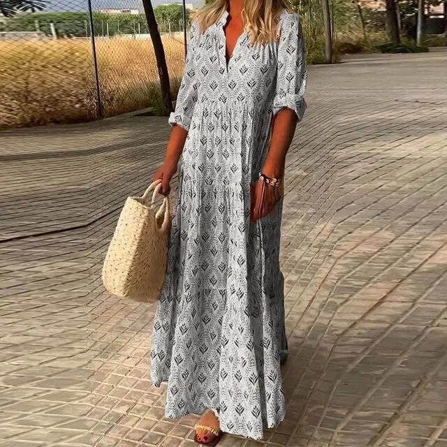 Zita - Lässiges langärmeliges Kleid mit V-Ausschnitt